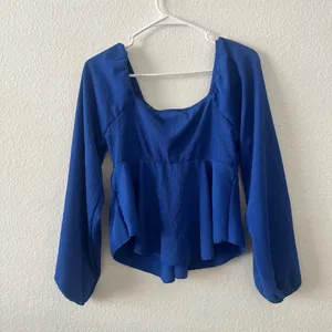 NWT Altar'd State Top Medium Blue Adley Cinched‎ Ruched Babydoll Blouse Medium thumbnail 5