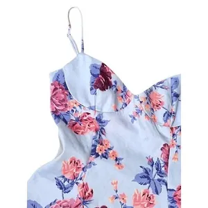 Zara Blue Pink Floral Bustier Mini Dress‎ Spaghetti Strap Fit and Flare Size M thumbnail 10