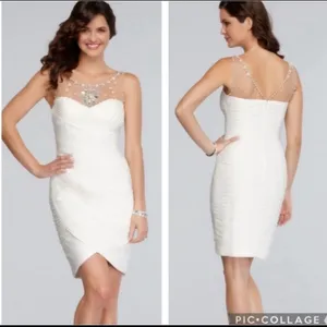 Adrianna Papell‎ White Embellished Mini Sheath Dress Bridal Holiday 8 Party thumbnail 2