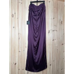 NWT Lulus Memorable Entrance Dark Purple Strapless Satin Maxi Dress Banquet Sz L thumbnail 5