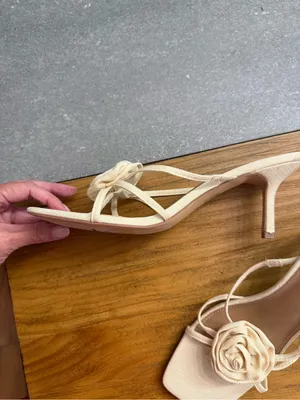 DV Dolce Vita Zelly Rosette Sandal Cream Canvas Strappy Heels Size 11 thumbnail 2