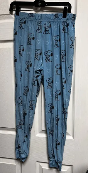 Peanuts Snoopy Heart Print Pajama Pants Blue‎ Teal Sea Small LZ42901SG thumbnail 1