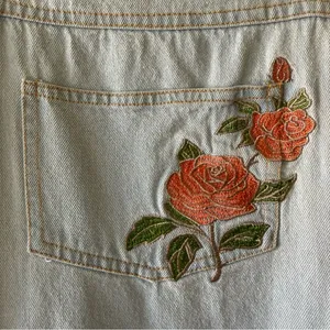 POL Light Wash Denim Short Overalls with Rose Embroidery thumbnail 6