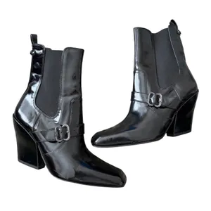 Sam Edelman Suzette Black Patent Square Toe Buckle Block Heel Ankle Boots 8.5M thumbnail 6