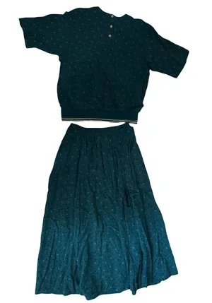 Women's Teal Maxi Skirt - Flowing Printed A-Line with Matching Shirt thumbnail 1