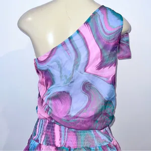 Amanda Uprichard McKinley One Shoulder Mini Dress Sz S Small Chiffon Mystic Revo thumbnail 6