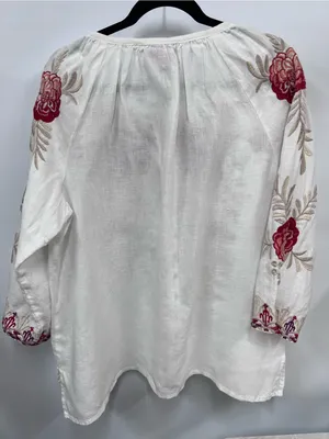 Johnny Was White Embroidered Floral Peasant linen Maya Blouse xl FLAWED thumbnail 10