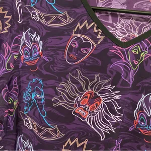 Disney Villains Womens Purple Print Scrubs Scrub Top M Medium Bust 40” thumbnail 3
