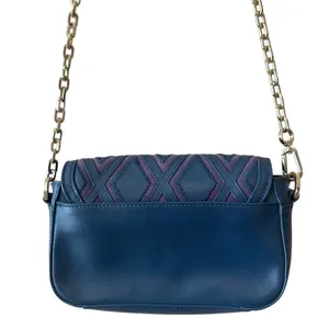 Tory Burch Robinson Patchwork Chain Crossbody Blue Leather Purple Suede‎ thumbnail 2