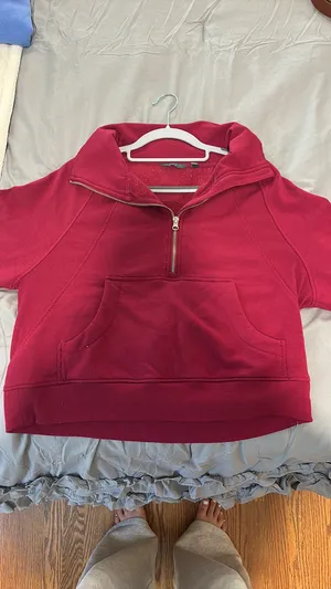 Pink Cropped Quarter-Zip Sweatshirt thumbnail 3