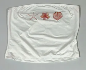 White Pink Starfish Hibiscus Flower Seashell Shell Graphic Tube Top Shirt Blouse Tee Size S 🐚✨ thumbnail 1