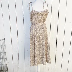 Shein‎ Dress Large Leopard Print Ruffle Tiered Midi Tie Strap Boho thumbnail 7