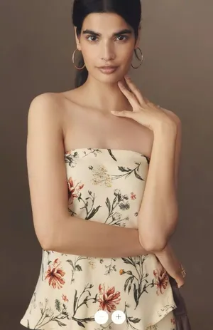 By Anthropologie Silky Waves Strapless Woven Blouse thumbnail 1