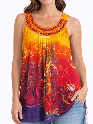 Alberto Makali Women’s L Colorful Beaded Tank Top Boho Floral Sleeveless Blouse thumbnail 1