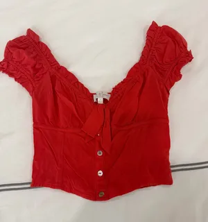 Orange Puff Sleeve Top Red thumbnail 1