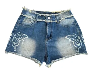 Y2K Butterfly Bleach Print Frayed Waist Denim Shorts Women’s Size Medium thumbnail 1