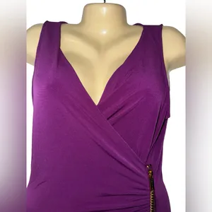 Michael Kors Purple Ruched Asymmetrical Cocktail Dress With Gold Zipper thumbnail 3