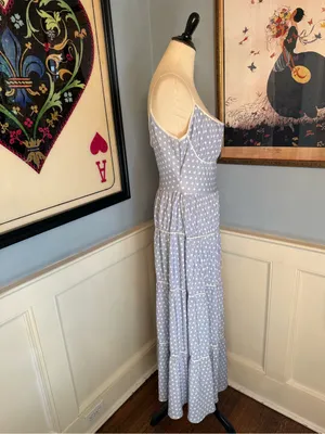 Retro Pinup Vintage Style Blue and White Marilyn Monroe Polka Dot Dress thumbnail 3