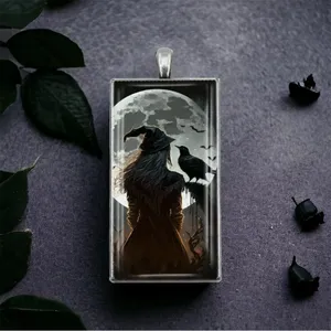 1pc Witch & Crow Pattern Rectangular Pendant Necklace Exquisite‎ Silver Plated thumbnail 3