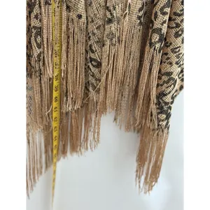 Women’s Leopard Print Fringe Kimono Gold Metallic Mesh Boho Cover-Up One Size thumbnail 11