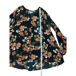 Umgee black‎ red floral tunic bell sleeves cottagecore sz XL thumbnail 6