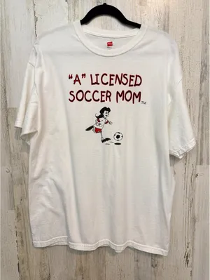Hanes Women's Large White Soccer Mom Graphic T-Shirt Cotton thumbnail 1