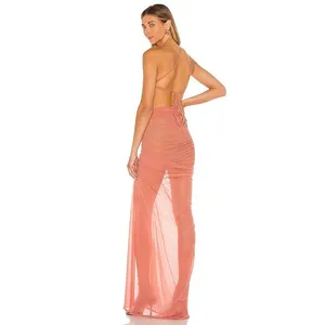 Michael Costello X Revolve Mesh Follie Maxi Gown Mauve Pink Women's Size Small thumbnail 3