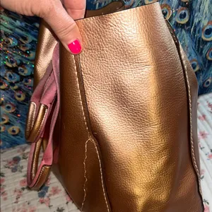 Coach Rose Gold Metallic Tote Bag with Pink Canvas Straps thumbnail 5