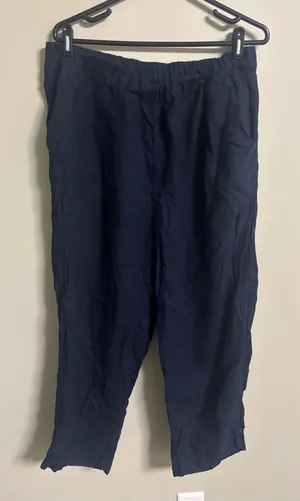 Quince Size XL Dark Navy Linen Elastic Waist Crop Pants Casual Lagenlook Beach thumbnail 1