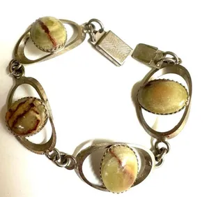Silver tone agate link vintage bracelet thumbnail 1