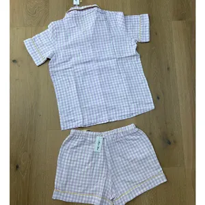 All For Mimi PJ Shorts Set Gingham Size XS Lilac White Lemon thumbnail 3