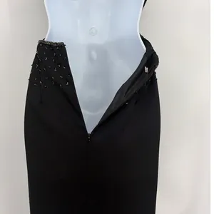 Y2K Beaded Halter Prom Dress Sz 0 Open Back Glam Vampy Gala Formal Full Length thumbnail 13