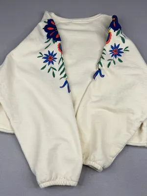 Boohoo Embroidered Balloon Sleeve Crop Sweatshirt Cream Boho Large thumbnail 4