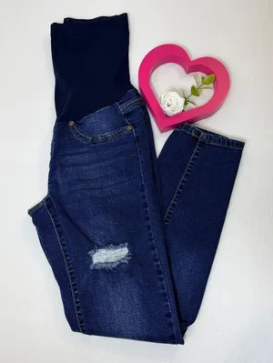 Haute Mama Maternity Skinny Jeans Womens Size S Blue Stretch Distressed Denim thumbnail 1