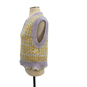 Mango Knit Sweater Vest Scallop Hem Pastel‎ Purple Yellow Size Small thumbnail 7