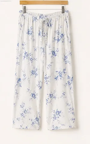 LOFT Sleep Floral Capri Pajama Pants Blue White Modal Lounge Medium thumbnail 1