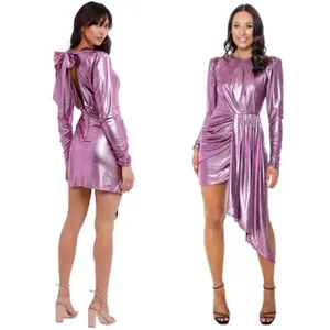 NWT Elliatt Avalee Cocktail Dress Metallic Sheen Long Sleeve Drape Skirt Party‎ thumbnail 2