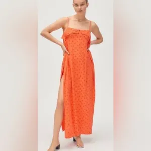 Urban‎ Outfitters Ooh La La Orange Red Rouge Side-Slit Romper Overlay Maxi Dress thumbnail 3