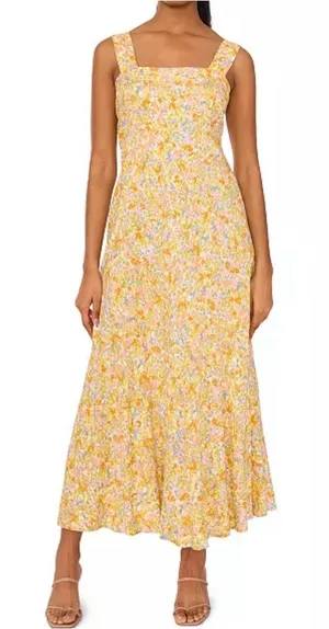 MSK Floral Yellow Rayon Sundress - Lightweight Women's Dress Size Medium thumbnail 1