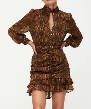 Zara Ruched Animal Snake Print Mini Dress XS thumbnail 1