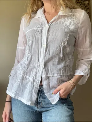 Vintage White Embroidered and Beaded Button-Down Shirt thumbnail 1