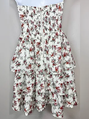Altar'd State Ivory Strapless Floral Tiered Mini Dress Size Large thumbnail 7