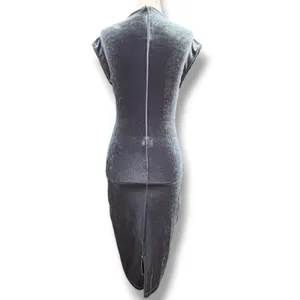 Y2K Windsor Blue Gray Velvet Midi Dress V Neck Bodycon Cocktail Party Holiday thumbnail 6