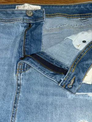 Cato est 1946 Denim Jean Skirt Raw Hem Patched Women's Size 12 Stretch Pockets thumbnail 9