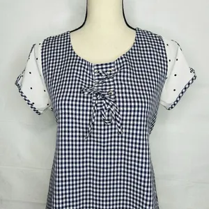 Zara Dress Size M Blue White Gingham Check Shift Short-Sleeve Tie Back thumbnail 2