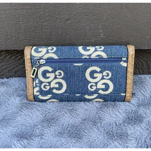 G By Guess Slim Amore Wallet 90s Y2K Monogram Denim Faux Gator Leather thumbnail 5