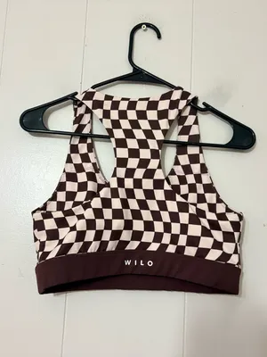 WILO The Label Checkered Sports Bra Brown Cream Racerback Size L thumbnail 7