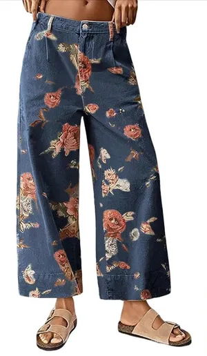 Loveimgs Women Mid Rise Cropped Wide Leg Jeans Size XS thumbnail 1