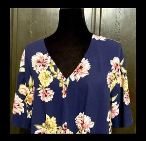 LUQ Navy Floral Tie-Up Blouse - size XSmall ***Refer to measurements. Gently warn & loved. Measurements approximately 20” from armpit to armpit x 20” long. Non-smoking home. priced to sell at as is condition. Don’t like my price, make reasonable offer! And thank you for checking my closet. thumbnail 4