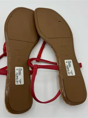 SCHUTZ Elsha Sandals‎ Womens 11 Red NWOB Cork Strappy Flat Thong Ankle Strap thumbnail 3